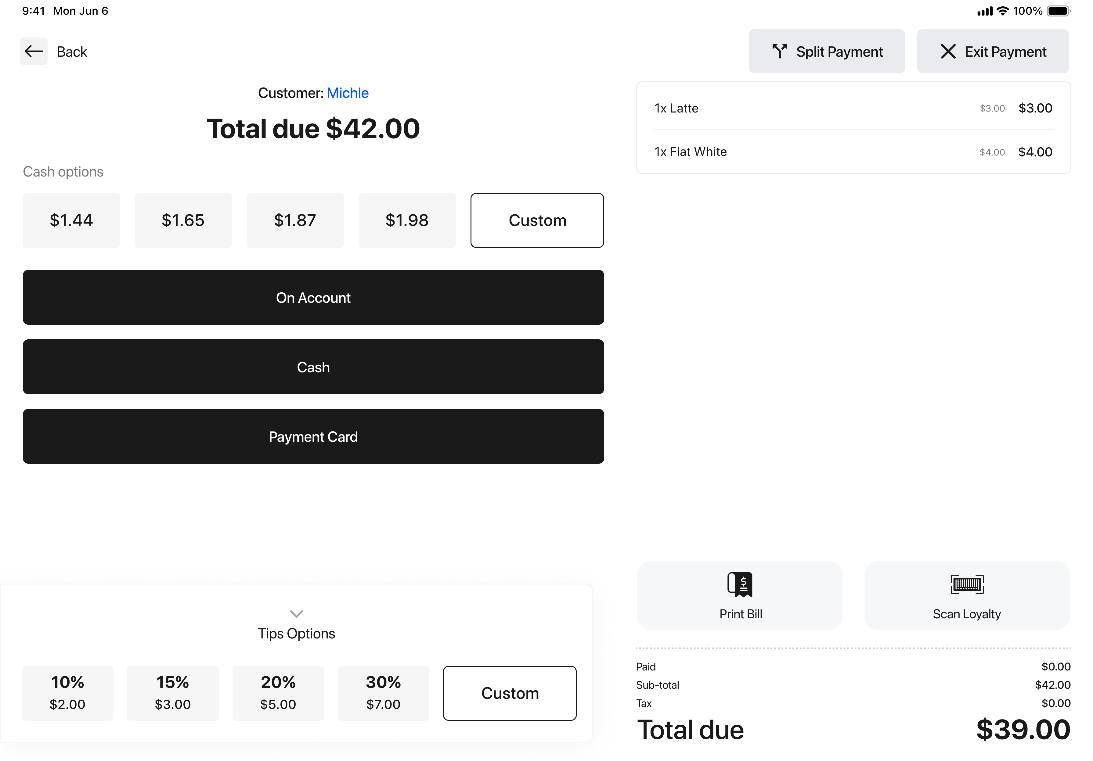 Payment flow with tips